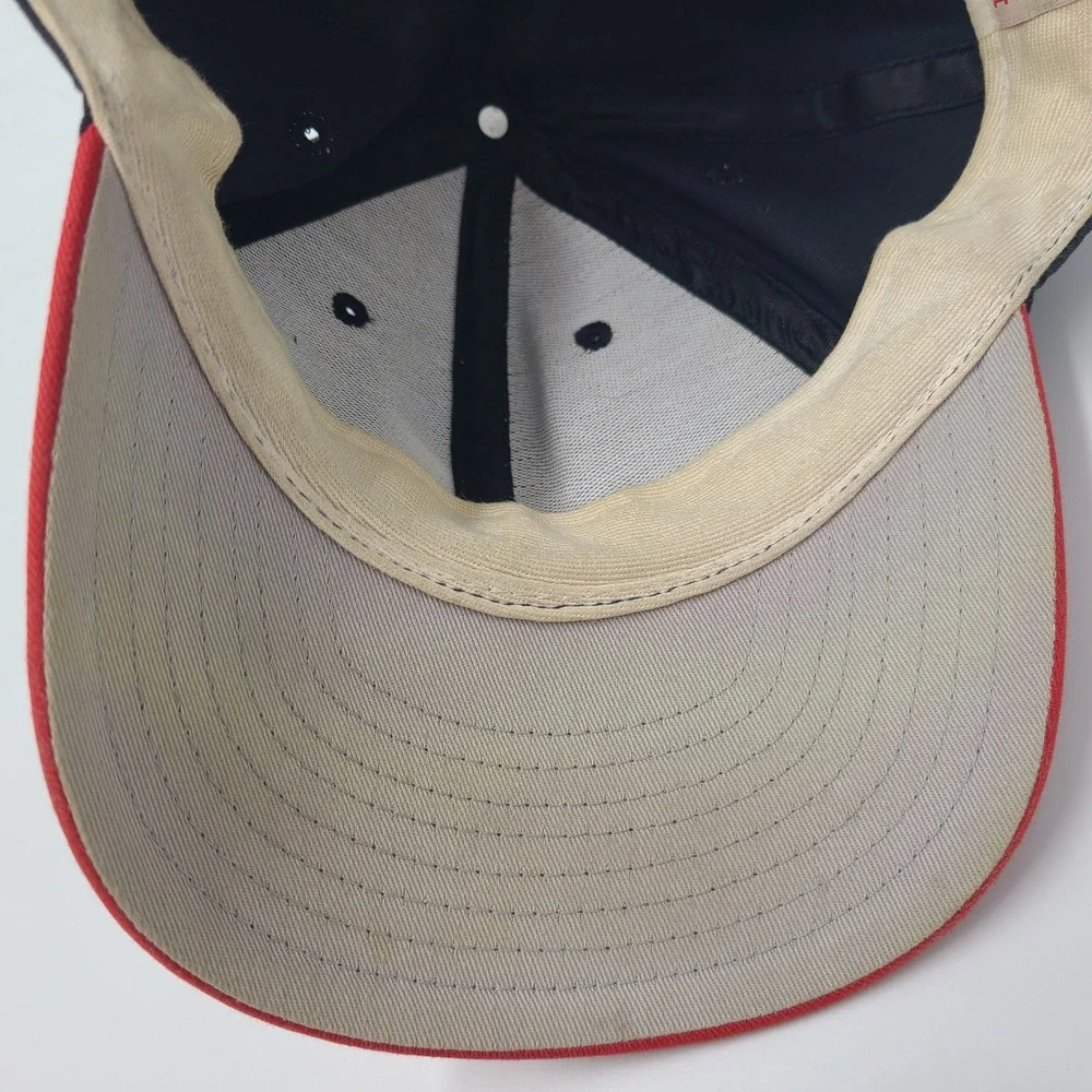 Vintage Atlanta Braves Hat Snapback (Fits Small) New Era Blue Red Distressed MLB